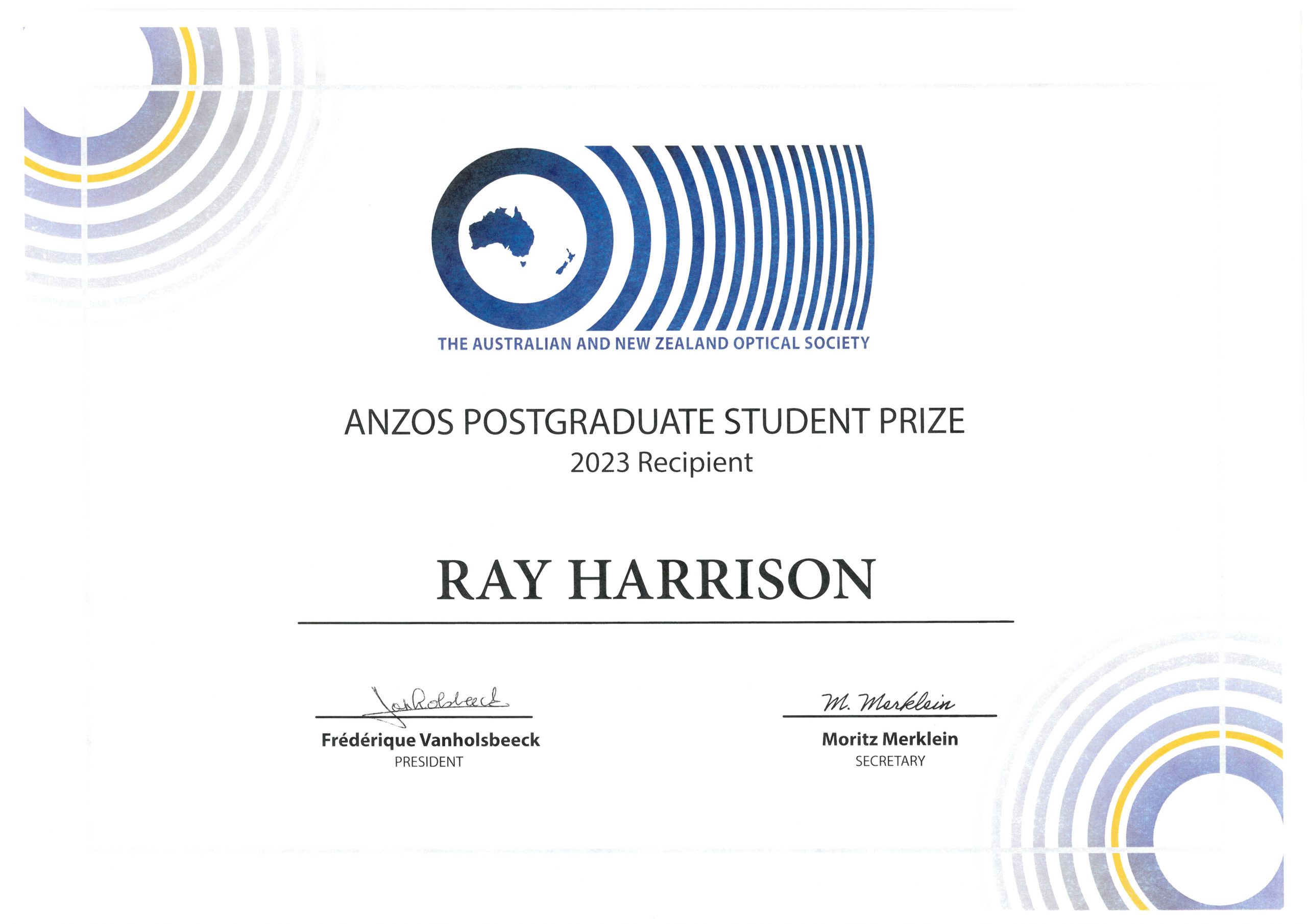 2023 ANZOS Postgraduate Prize